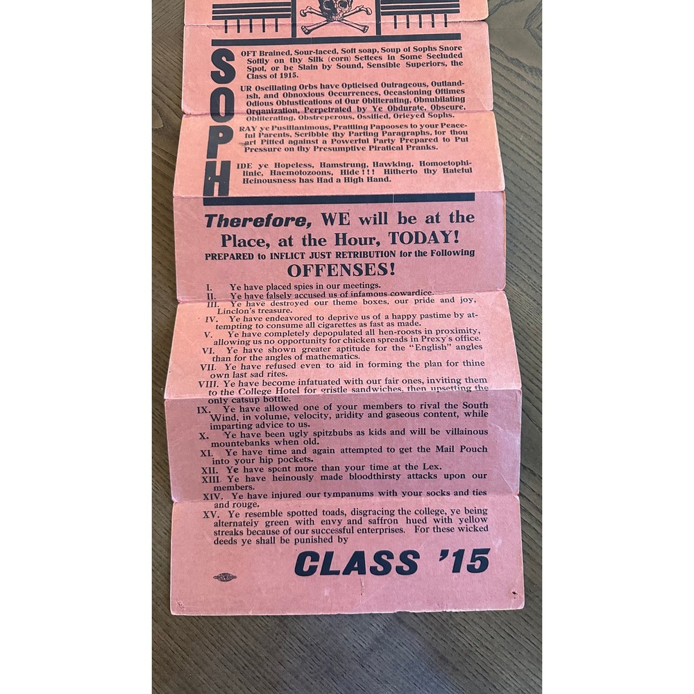 Antique 1915 College Proclamation Class of 15 Skull Ephemera Proclamation - Picture 7 of 10